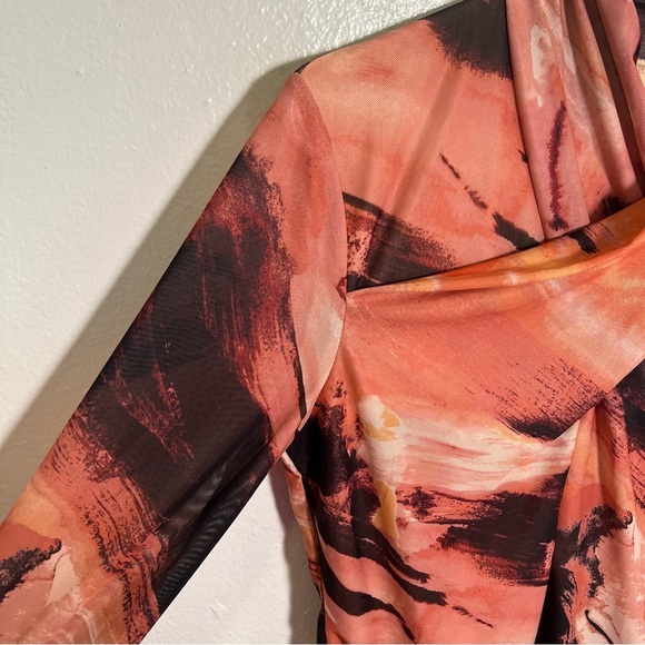 New York & Co Wrap Neck Blouse Orange Pink Marble S - Picture 4 of 10
